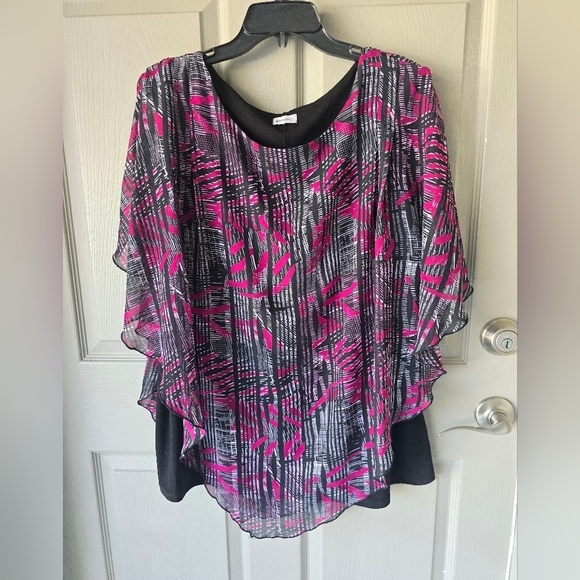 Avenue Sheer Pleated Blouse Tank Top Women 22/24 Plus Mixed Print Colorful Boho - Picture 2 of 10